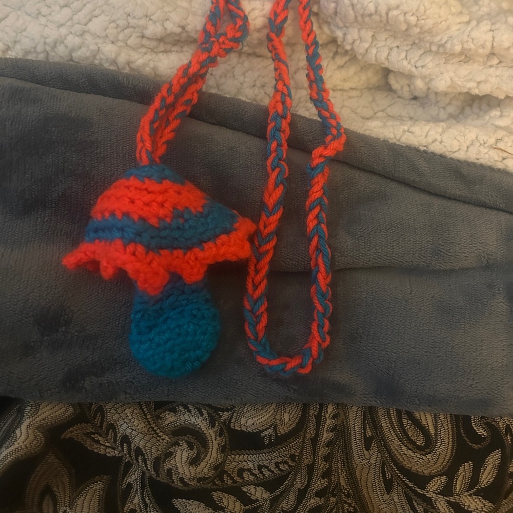 Handmade Orange and Blue Crochet Necklace